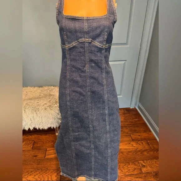 Wild Fable Denim Midi Dress Bodycon Slit Fitted Blue Size M - Picture 10 of 10